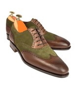 New Handmade Men&#39;s Two toned Brown Vegano And Bering Suede oxfords shoes... - £114.83 GBP