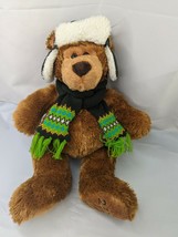 Mary Meyer Brown Bear Plush 15 Inch 2008 Hat Knit Scarf Stuffed Animal Toy - $10.95