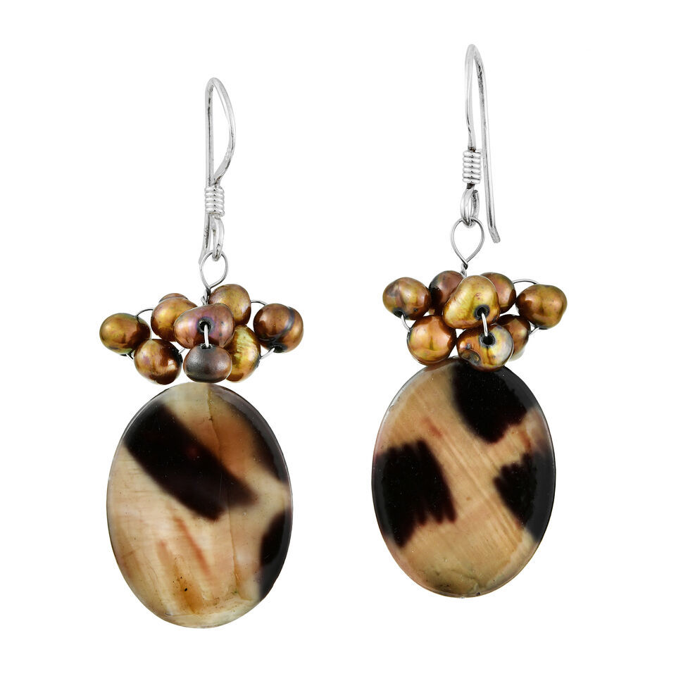 Primary image for Wild Leopard Animal Print Pearl Cluster Sterling Silver Dangle Earrings