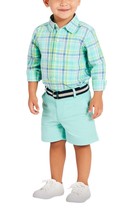 The Childrens Place Toddler Boys Shirt and Belted Chino Shorts Set Aqua ... - $24.74