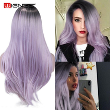 O. Purple Long Straight Synthetic Wig Ombre Hair For Women Middle Part H... - £39.11 GBP