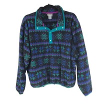 LL Bean Womens Vintage Fleece Pullover T Snap Geometric Blue Purple L - £38.55 GBP
