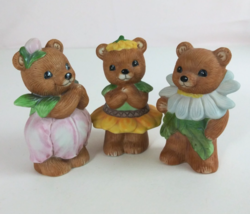 Vintage Set of 3 Homco Garden Flower Bears Family #8768 Complete Set - $265.74 MXN