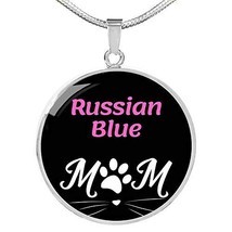 Russian Blue Cat Mom Necklace Circle Pendant Stainless Steel Or 18k Gold 18-22&quot; - £35.44 GBP