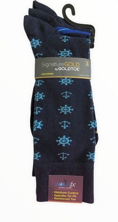 Primary image for GoldToe Signature 3 Pair Socks AquaFX Moisture Control Shoe Sz 6-12.5 Nautical