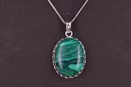 Oval Malachite Rhodium Plated Designer Handmade Pendant Necklace Women Girl Gift - £15.96 GBP+