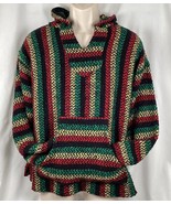 Baja Joe Vintage 90s Rasta Striped Hippie Boho Poncho Hoodie Drug Rug Me... - £20.05 GBP