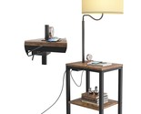 Led Floor Lamp With Table - Rustic End Table With Usb Charging Port, Pow... - £132.97 GBP