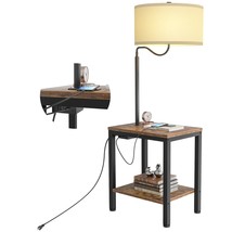 Led Floor Lamp With Table - Rustic End Table With Usb Charging Port, Power Outle - £128.62 GBP
