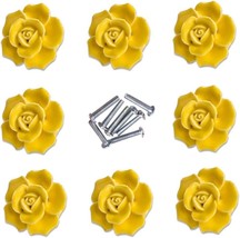 8pcs YELLOW Ceramic Vintage Floral Rose Cabinet Knobs USA SELLER Fast Shipping - £15.53 GBP