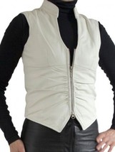 White Waistcoat  Lambskin Leather Western Button Jacket  VestCoat Classic Women - £83.93 GBP