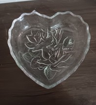 Heart shaped bowl with tinted pink and green rose inside - Antique candy... - $90.82 MXN