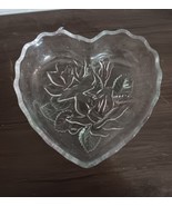 Heart shaped bowl with tinted pink and green rose inside - Antique candy... - $91.22 MXN