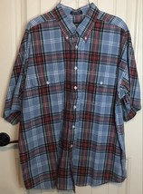 Panhandle Slim Western Shirt XL Short Sleeve Plaid Blue Red Pearl Snap B... - £9.30 GBP