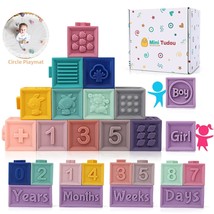 14 Pcs Baby Blocks Soft Building Blocks Toys W/Milestone Blocks &amp; Play Mat, Educ - £36.19 GBP