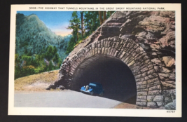 Great Smoky Mountains National Park Highway Tunnel Vtg Linen PC Old Car N908 - £11.06 GBP