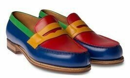 Men Blue Red Yellow Green Multi Color Moccasin Loafers Slip Ons Leather Shoes - £119.87 GBP+