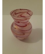 Decorative Teleflora Gift Art Glass Vase Frosted Red Pink Metallic Swirl... - £16.10 GBP