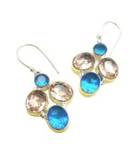 Vtg Blue Pear Cut Women Drop Dangle Earring 925 Sterling Silver - $82.04 CAD