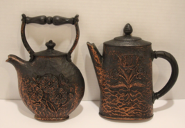 Homco Wall Decor Tea Kettle Coffee Pot Faux Copper Hammered Lot of 2 Vtg... - £9.29 GBP