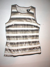 NWT $278 Worth NY Womens 2 Top Designer New York Brown Sequin Tank Tan White Str - $275.22