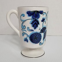 Pedestal Mug Howard Holt 5&quot; Tall White &amp; Blue Floral Vintage 1964 #7649 - £4.65 GBP