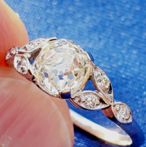 Earth Mined Diamond Deco Engagement ring Cushion cut Vintage Platinum Solitaire - €10.704,51 EUR