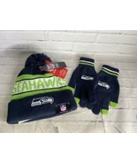 Ultra Game NFL Seattle Seahawks Winter Beanie Knit Hat with Gloves Set NEW - £27.24 GBP