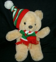 12&quot; Vintage Cuddle Wit Christmas Hat Brown Teddy Bear Stuffed Animal Plush Toy - £18.68 GBP