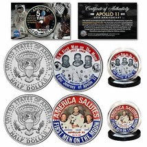 APOLLO 11 1st Man on Moon JFK Half Dollar 2-Coin Set &#39;69 Astronaut Button Design - £11.20 GBP