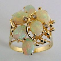 Antique 14k Yellow Gold Over 3.75Ct Fire Opal &amp; Diamond Estate Cocktail Ring  - £89.08 GBP