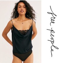 NWT Free People Catching Cosmos Bodysuit In Black Satin Cowl Neck Size S... - £27.12 GBP