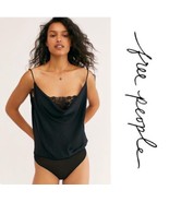 NWT Free People Catching Cosmos Bodysuit In Black Satin Cowl Neck Size S... - £27.24 GBP