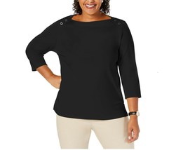 Karen Scott Womens Plus 0X Black 3/4 Sleeve Grommet Shoulder Detail Sweater NWT - $12.46