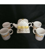 Teapot &amp; 4 Cups Gourmet Gifts from Hallmark Musical Angels Vintage - £44.89 GBP