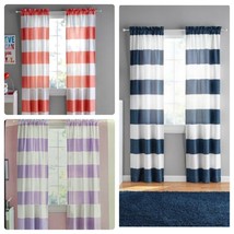 Your Zone Cabana Stripe Curtain Panel, Set of 2 Coral/Navy/Purple 30&quot; x 84&quot; Each - £14.07 GBP+