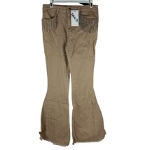 Blueb Collection Womens Khaki Flared Jeans With Rhinestone Fringe Detail Size M - $41.73