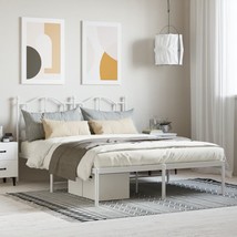 Metal Bed Frame with Headboard White 140x200 cm - £76.85 GBP