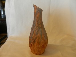 Blue &amp; Brown Pottery Flower Bud Vase Carved by George Gonzales 9&quot; Tall  - £47.96 GBP