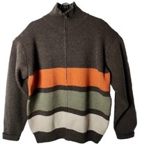 Stetson Men XL Wool Blend Brown Strip Full Zip Sweater  - £25.33 GBP