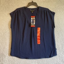 Banana Republic Women Top M Navy Blue Cap Sleeve Blouse V Neck Shirt - £15.55 GBP