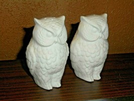 MCM White Bisque Porcelain Owl Salt and Pepper Shakers With Details No Stoppers - £14.85 GBP