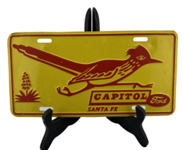 Vintage License Plate Roadrunner Capitol Ford Santa Fe, New Mexico Red & Yellow - $39.59