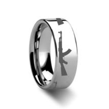 AK-47 Firearm AK47 Design Engraved Flat Tungsten Ring - 4mm - 12mm - £175.24 GBP