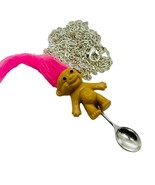 Unique TROLL SPOON NECKLACE handmade GIFT BOX retro PARTY cool PINK HAIR - $26.19 CAD