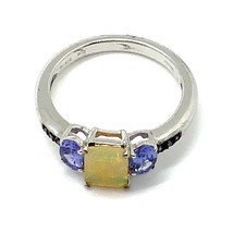 Vtg Sterling Silver Signed 925 GTE India Opal and Tanzanite Multi Stone Ring 10 - £35.60 GBP