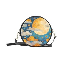 Round Sling Purse Moon Cloud Art 8 Inches PU Leather - £38.16 GBP