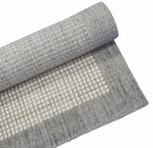 Handmade Grey 100% Wool Geometric Grid lock Medium Living Room Area Rug 4x6ft - £323.07 GBP