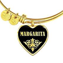 Margarita v02-18k Gold Finished Heart Pendant Bangle Bracelet Personalized Name  - £39.50 GBP