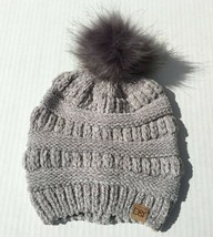 Chenille Thick Knit Faux Fuzzy Fur Pom Soft Stretchy Beanie Hat Color Gr... - £7.55 GBP